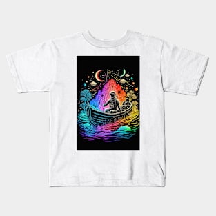 Astronaut Sailing Through Colorful Space Kids T-Shirt